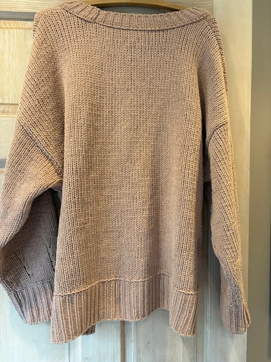 aerie Like Candy Cozy Crewneck Tan Chenille Sweater Size L - Picture 4 of 8